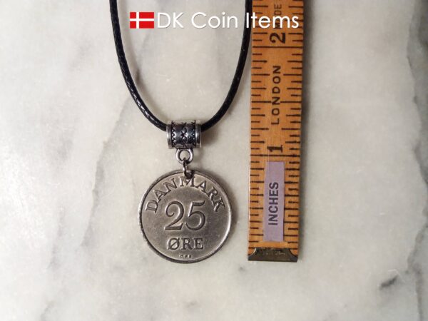 Denmark 1956 R coin necklace. 68 year old Danish 25 ore as coin pendant on bail