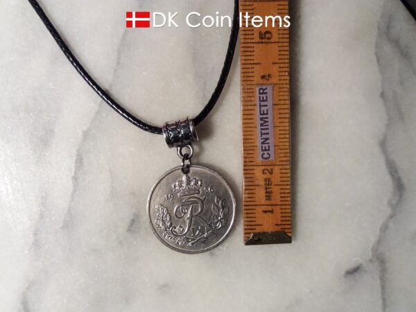 Denmark 1956 R coin necklace. 68 year old Danish 25 ore as coin pendant on bail