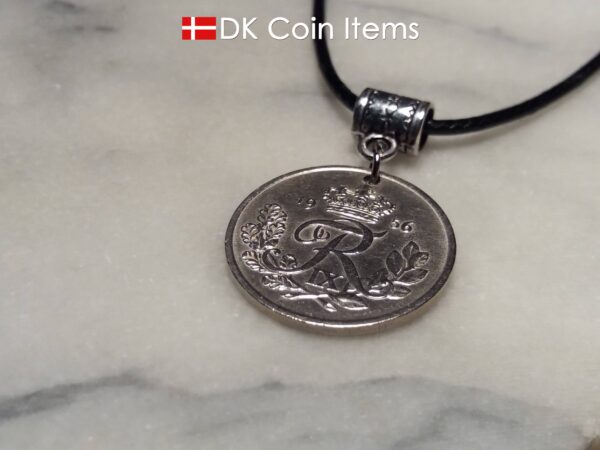 Denmark 1956 R coin necklace. 68 year old Danish 25 ore as coin pendant on bail