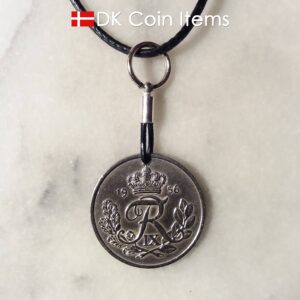 Denmark 1956 R coin necklace. 68 year old Danish 25 ore as coin pendant