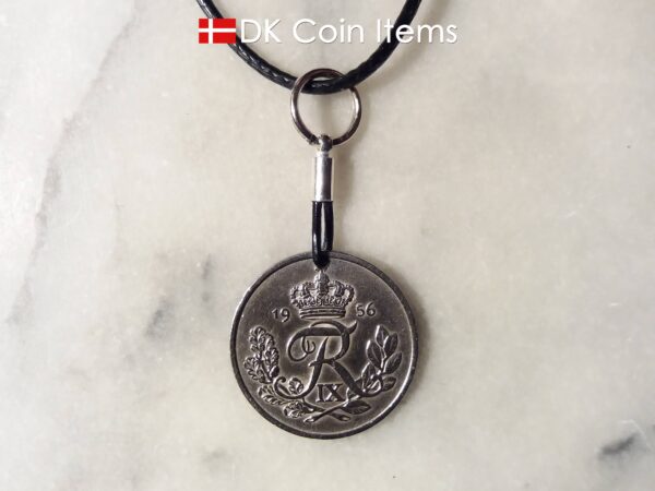 Denmark 1956 R coin necklace. 68 year old Danish 25 ore as coin pendant