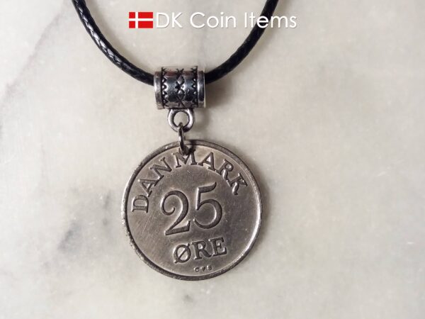 Denmark 1956 R coin necklace. 68 year old Danish 25 ore as coin pendant on bail