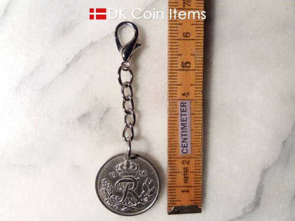 Denmark 1956 coin pendant charm. 68 year old Danish 25 ore coin with R initial