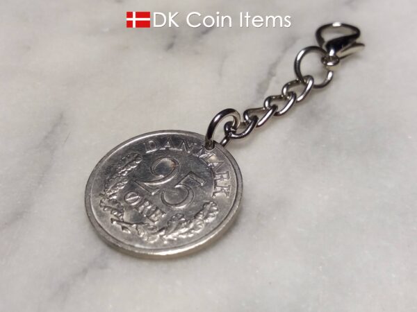 Denmark 1962 coin pendant charm. 62 year old Danish 25 ore coin pendant with R initial