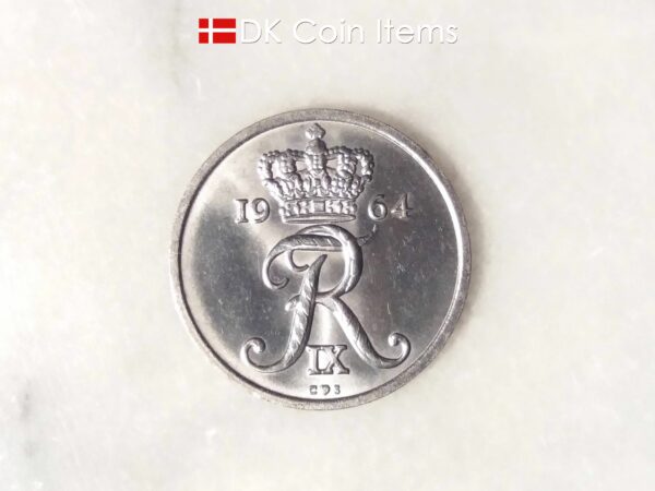 Danish 25 ore 1964. Vintage coin 60 year old. King Frederik IX of Denmark.