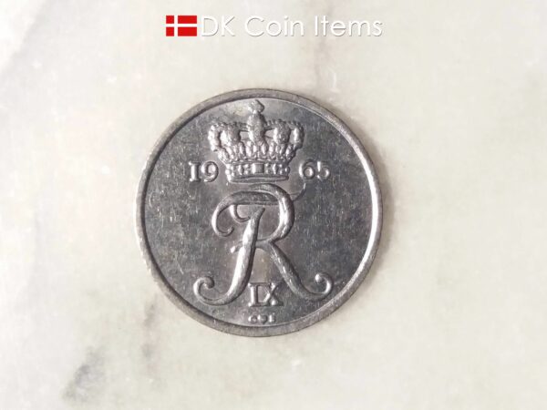 Danish 25 ore 1965. Vintage coin 59 year old. King Frederik IX of Denmark.