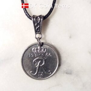 Denmark 1966 R coin necklace. 58 year old Danish 25 ore as coin pendant on bail