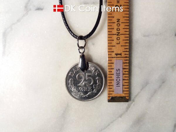 Denmark 1966 R coin necklace. 58 year old Danish 25 ore as coin pendant on pinch bail