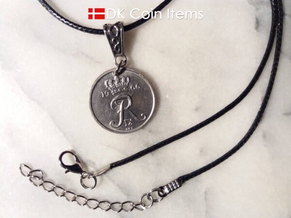 Denmark 1966 R coin necklace. 58 year old Danish 25 ore as coin pendant on bail