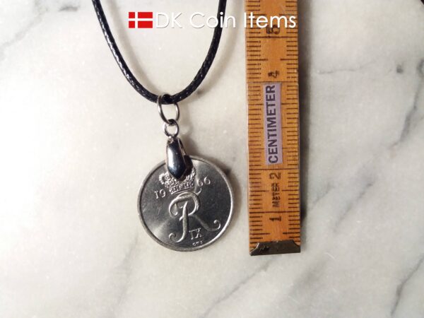 Denmark 1966 R coin necklace. 58 year old Danish 25 ore as coin pendant on pinch bail