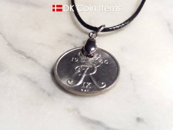 Denmark 1966 R coin necklace. 58 year old Danish 25 ore as coin pendant on pinch bail