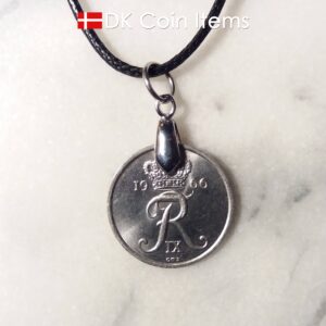 Denmark 1966 R coin necklace. 58 year old Danish 25 ore as coin pendant on pinch bail