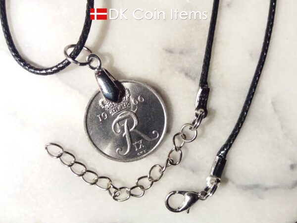 Denmark 1966 R coin necklace. 58 year old Danish 25 ore as coin pendant on pinch bail