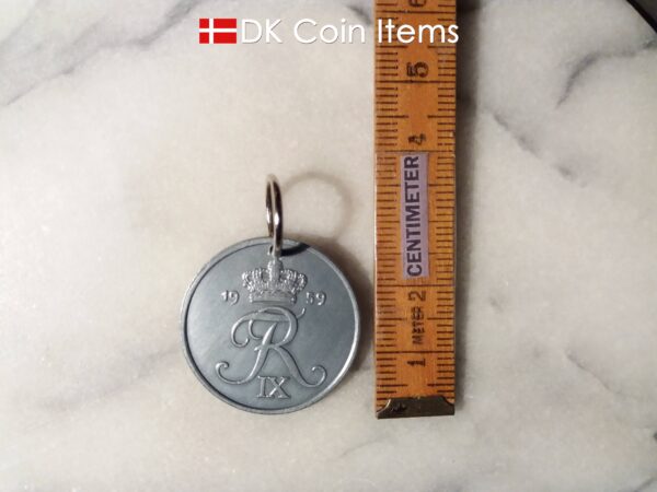 Denmark 1959 R coin pendant necklace. 65 year old Danish 5 ore coin charm