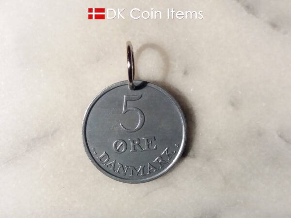 Denmark 1959 R coin pendant necklace. 65 year old Danish 5 ore coin charm