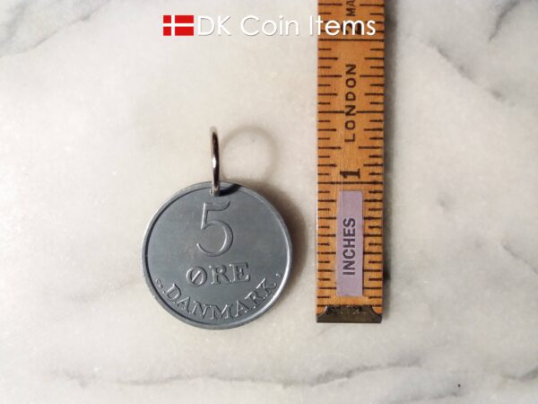 Denmark 1959 R coin pendant necklace. 65 year old Danish 5 ore coin charm