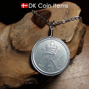 Denmark 1963 R coin necklace. 61 year old Danish 5 ore as coin pendant