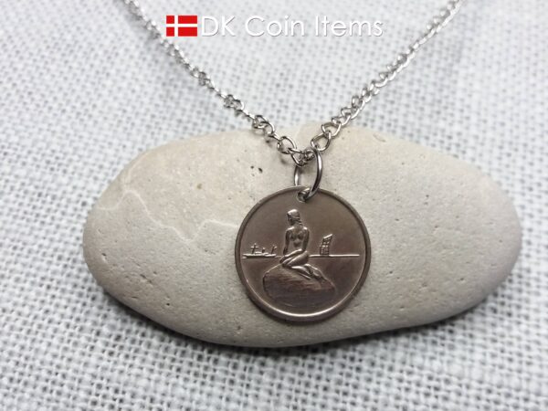 Denmark Little Mermaid coin necklace. Copenhagen Little Mermaid 1960s fare token