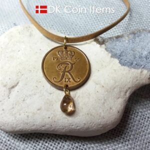 Danish coin pendant necklace 58 year old coin with bead