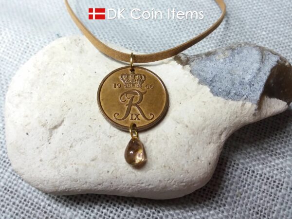 Danish coin pendant necklace 58 year old coin with bead