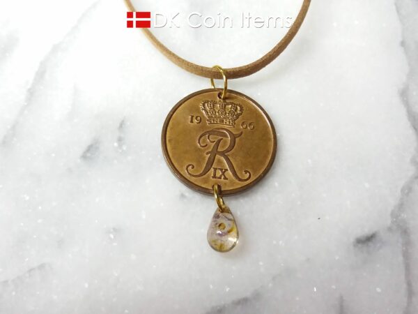 Danish 1966 coin pendant necklace 58 year old coin with bead