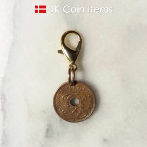 Denmark 1937 C coin charm. 87 year old Danish 1 ore coin pendant on lobster claw