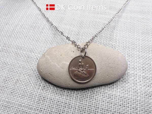 Denmark Little Mermaid coin necklace. Copenhagen Little Mermaid 1960s fare token