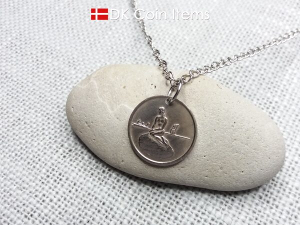 Denmark Little Mermaid coin necklace. Copenhagen Little Mermaid 1960s fare token