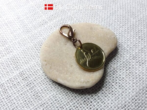 Denmark mermaid vintage token coin charm with The Little Mermaid statue/sculpture in Copenhagen - Danish fairy tale souvenir