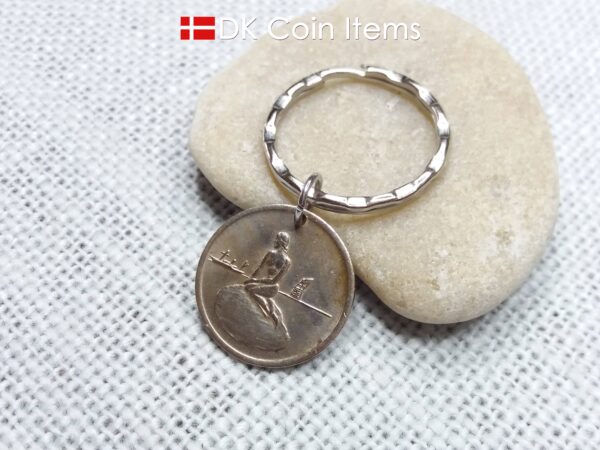 Denmark Little Mermaid coin keychain. Copenhagen Little Mermaid fare token as pendant