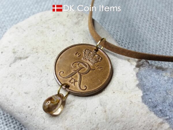 Danish coin pendant necklace 58 year old coin with bead