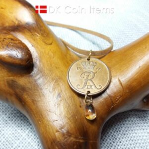 Danish 1966 coin pendant necklace 58 year old coin with bead