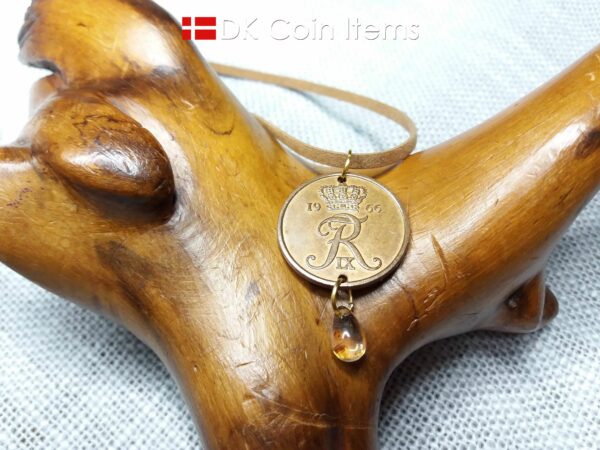 Danish 1966 coin pendant necklace 58 year old coin with bead