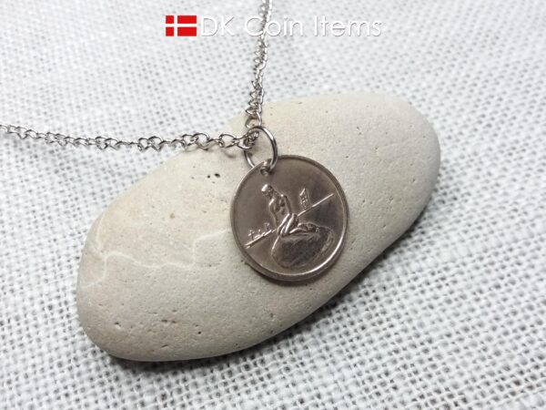 Denmark Little Mermaid coin necklace. Copenhagen Little Mermaid 1960s fare token