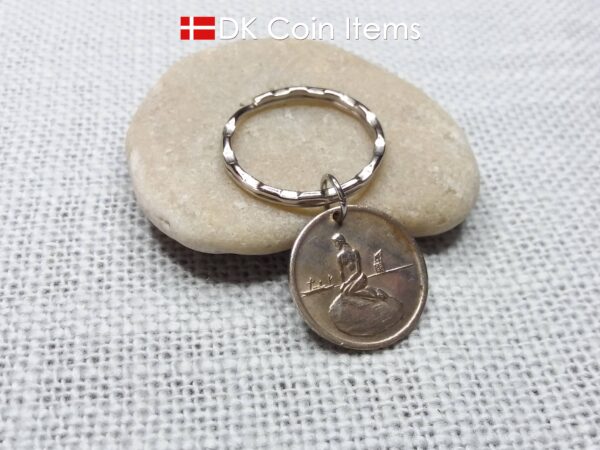 Denmark Little Mermaid coin keychain. Copenhagen Little Mermaid fare token as pendant