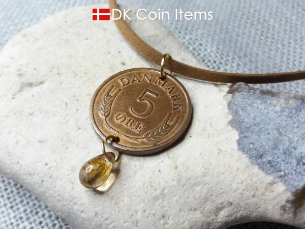 Danish coin pendant necklace 58 year old coin with bead