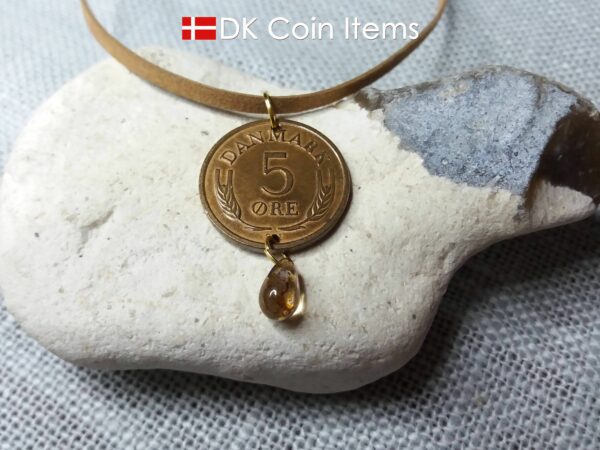 Danish coin pendant necklace 58 year old coin with bead