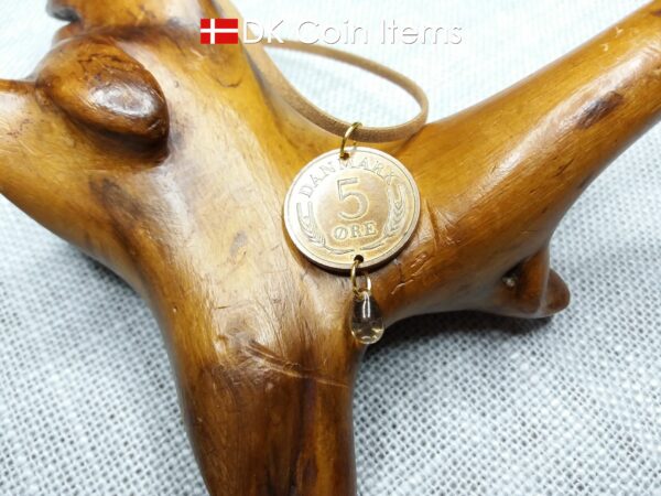 Danish 1966 coin pendant necklace 58 year old coin with bead