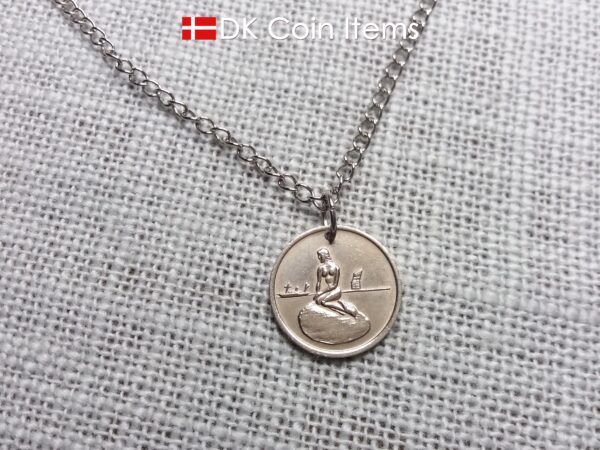 Denmark Little Mermaid coin necklace. Copenhagen Little Mermaid 1960s fare token