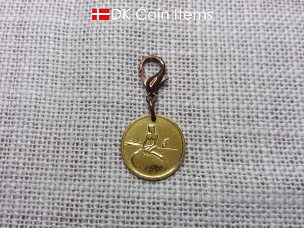 Denmark mermaid vintage token coin charm with The Little Mermaid statue/sculpture in Copenhagen - Danish fairy tale souvenir