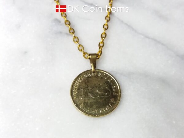 Denmark Little Mermaid coin necklace. Copenhagen Little Mermaid fare token on snap lock. Danish vintage coin souvenir.