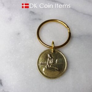 Denmark Little Mermaid coin keychain. Copenhagen The Little Mermaid fare token pendant. Danish vintage coin souvenir.