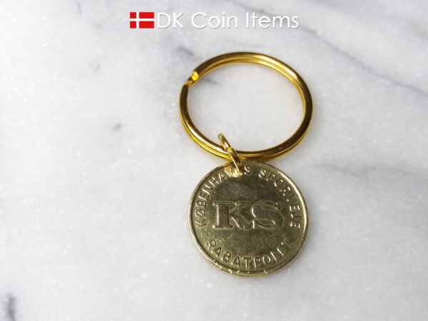 Denmark Little Mermaid coin keychain. Copenhagen The Little Mermaid fare token pendant. Danish vintage coin souvenir.