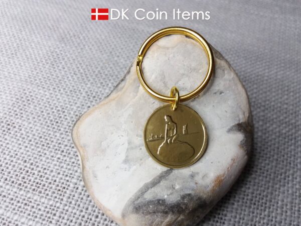 Denmark Little Mermaid coin keychain. Copenhagen The Little Mermaid fare token pendant. Danish vintage coin souvenir.