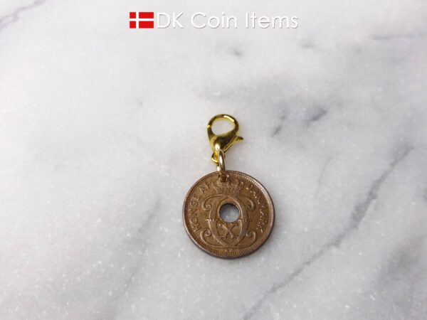 Danish C initial coin charm. 84 year old 1 ore 1940 coin pendant. Antique Danish coin souvenir