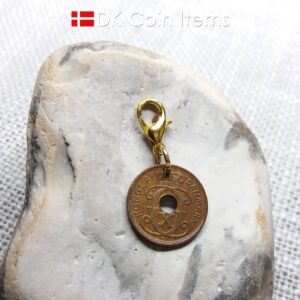 Danish C initial coin charm. 84 year old 1 ore 1940 coin pendant. Antique Danish coin souvenir