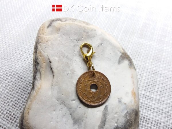 Danish C initial coin charm. 84 year old 1 ore 1940 coin pendant. Antique Danish coin souvenir