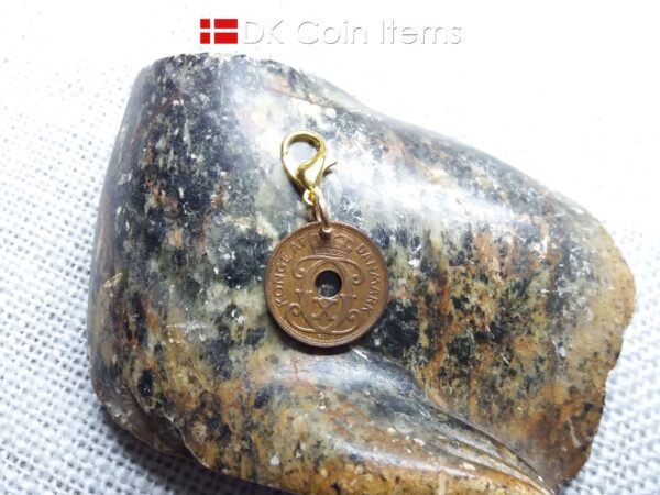 Danish C initial coin charm. 84 year old 1 ore 1940 coin pendant. Antique Danish coin souvenir