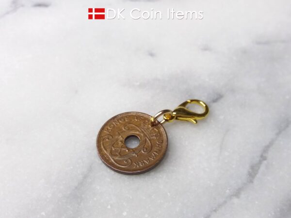 Danish C initial coin charm. 84 year old 1 ore 1940 coin pendant. Antique Danish coin souvenir