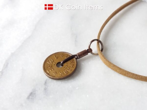 Denmark 1940 C coin necklace. 84 year copper 1 ore coin pendant in copper wire. Antique Danish coin souvenir.